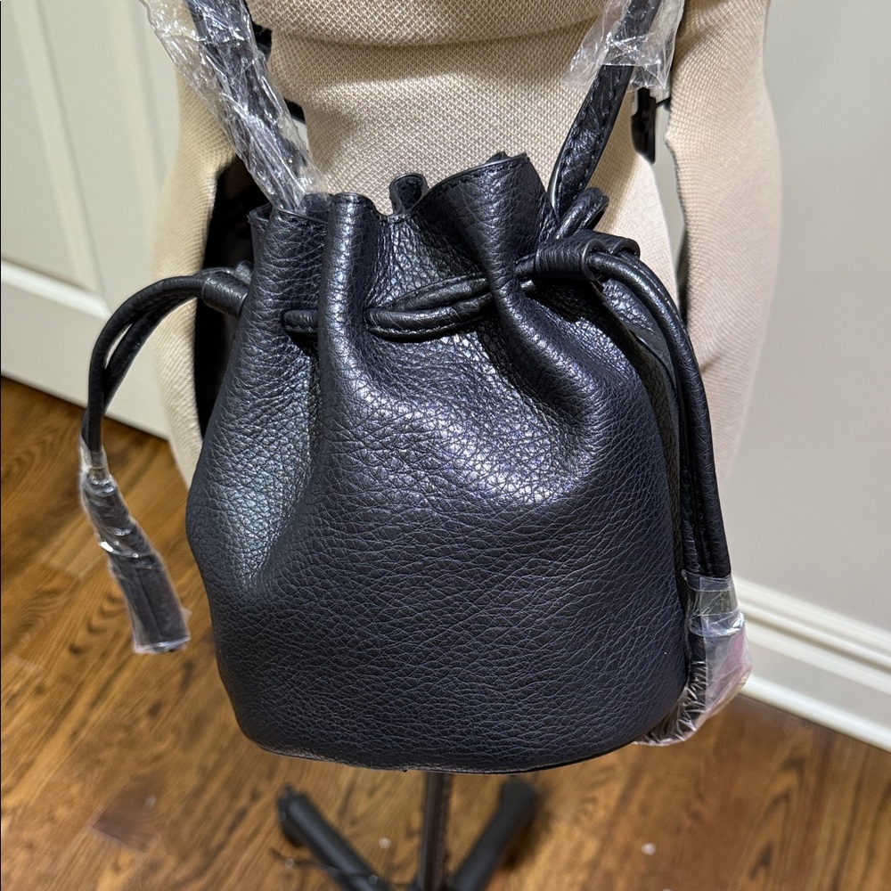 Black Pebbled Leather Drawstring Mini Bucket Bag - image 2